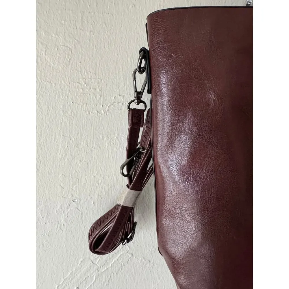 NWOT Faux Leather Tote with Removable Long Strap in Wine